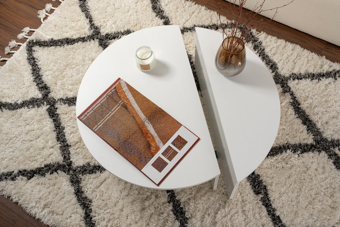 Nordure Mesa de Centro Orion - Blanca, Mesa Grande 90x30x60 cm, Mesa Pequeña 85x35x30 cm